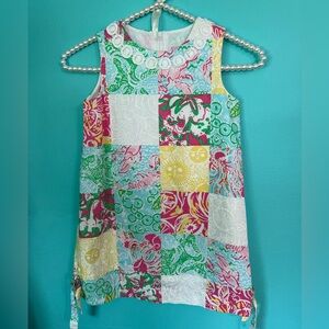 EUC Lilly Pulitzer Girls Patchwork Shift Dress w/beautiful Lace Trim